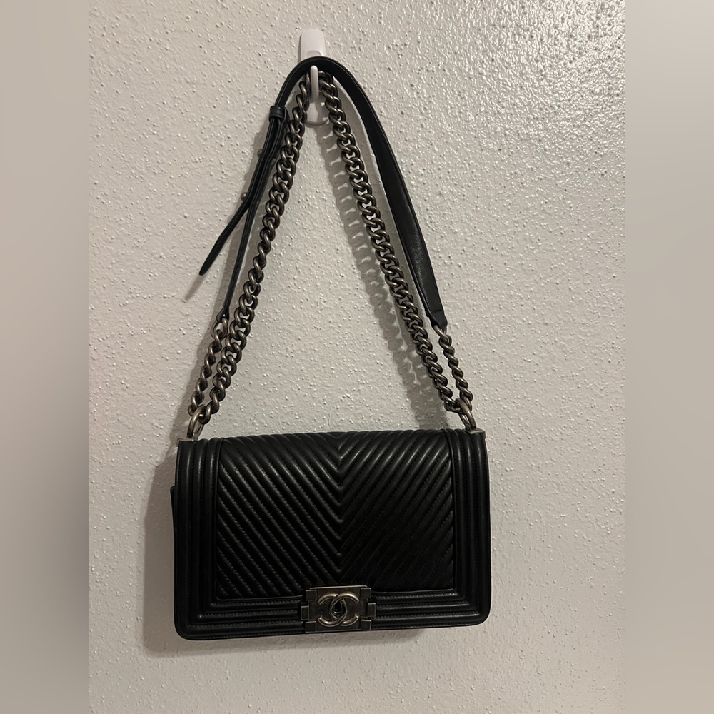 Chanel Black Chevron Shoulder Bag